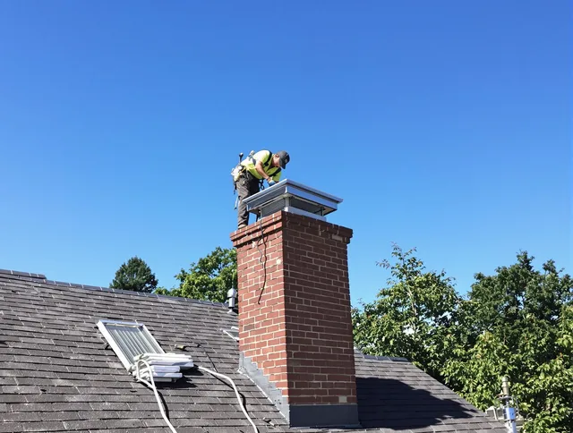 Miami Chimney Sweep technician measuring a chimney cap in Miami, FL