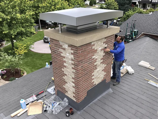 Miami Chimney Sweep team working on a custom chimney remodel in Miami, FL