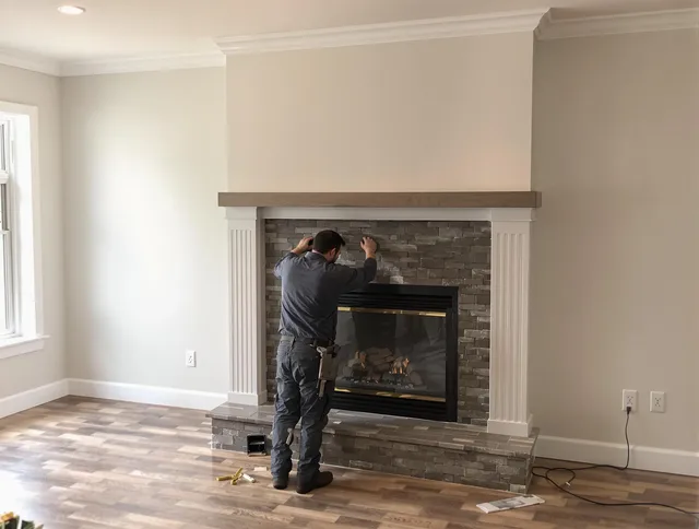 Miami Chimney Sweep finishing a custom fireplace install in Miami, FL